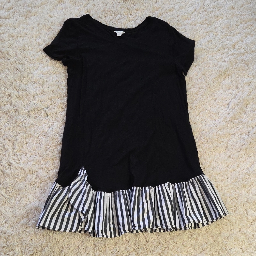 Cato Black Dress with Striped Ruffle Hem